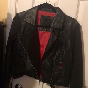 Black mini motorcycle jacket - faux leather